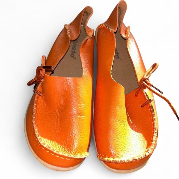 Shoes - Bright Orange Leather Slip-On Moccasins